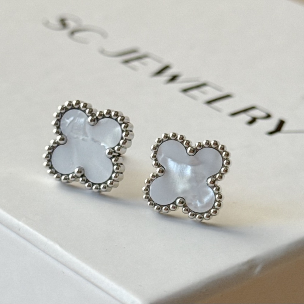 Clover Earrings Stainless Steel Silver Tone MOP
